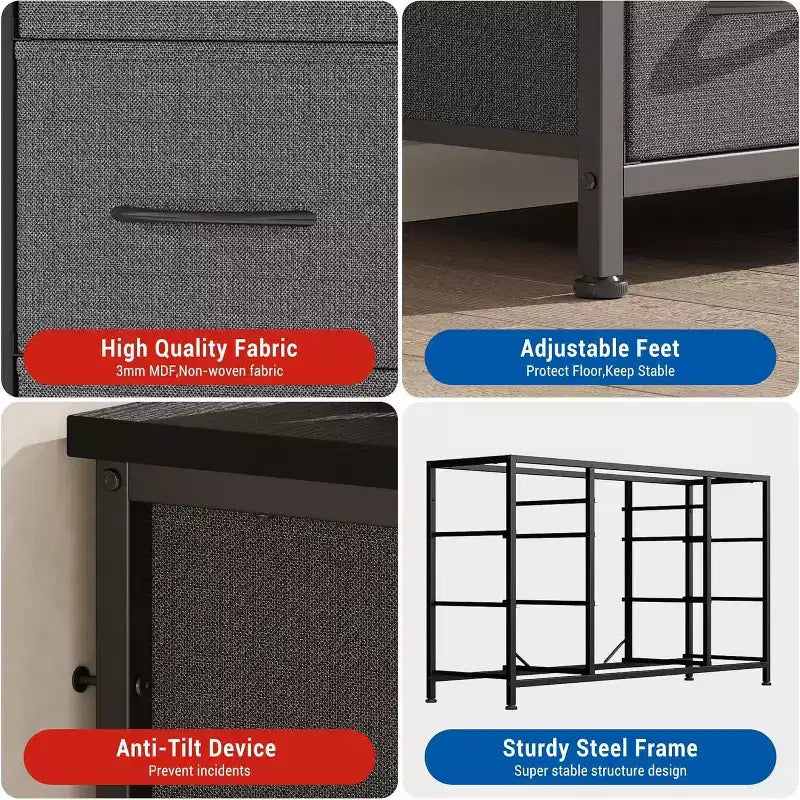 Cassettiera a 10 cassetti e supporto TV – Grigio scuro/Strisce tigrate, Consolle portaoggetti per camera singola