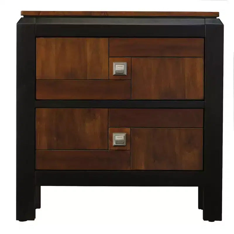 Comodino Noce Marrone a 2 Cassetti, Venatura del Legno, Maniglie Quadrate, 1 Persona
