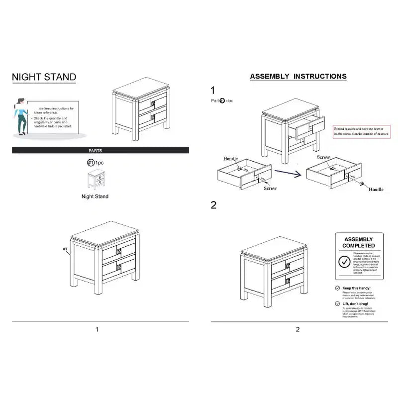 Comodino Noce Marrone a 2 Cassetti, Venatura del Legno, Maniglie Quadrate, 1 Persona