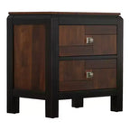 Comodino Noce Marrone a 2 Cassetti, Venatura del Legno, Maniglie Quadrate, 1 Persona