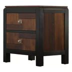 Comodino Noce Marrone a 2 Cassetti, Venatura del Legno, Maniglie Quadrate, 1 Persona