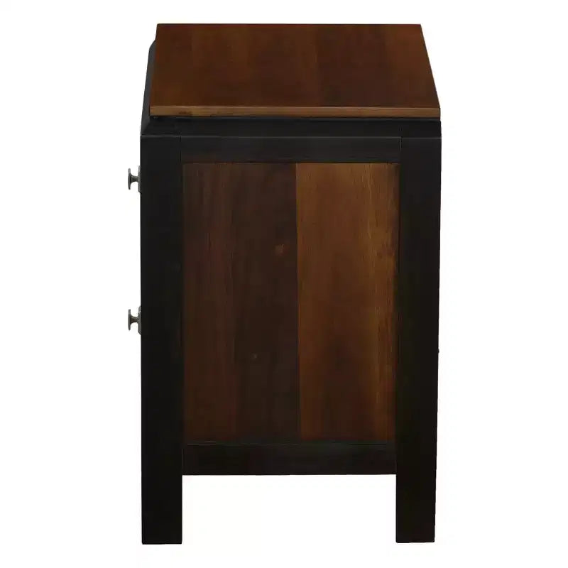 Comodino Noce Marrone a 2 Cassetti, Venatura del Legno, Maniglie Quadrate, 1 Persona