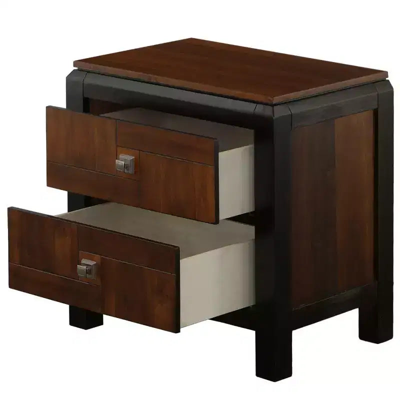 Comodino Noce Marrone a 2 Cassetti, Venatura del Legno, Maniglie Quadrate, 1 Persona