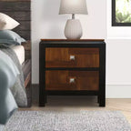 Comodino Noce Marrone a 2 Cassetti, Venatura del Legno, Maniglie Quadrate, 1 Persona