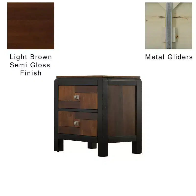 Comodino Noce Marrone a 2 Cassetti, Venatura del Legno, Maniglie Quadrate, 1 Persona