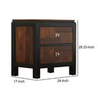 Comodino Noce Marrone a 2 Cassetti, Venatura del Legno, Maniglie Quadrate, 1 Persona