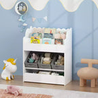 Libreria bianca per bambini con 3 contenitori in tessuto e cassetto – Organizzatore giocattoli per bambini, 1 bambino
