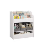 Libreria bianca per bambini con 3 contenitori in tessuto e cassetto – Organizzatore giocattoli per bambini, 1 bambino