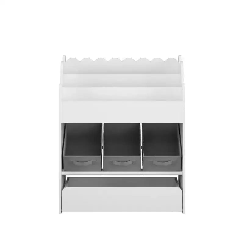 Libreria bianca per bambini con 3 contenitori in tessuto e cassetto – Organizzatore giocattoli per bambini, 1 bambino