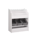 Libreria bianca per bambini con 3 contenitori in tessuto e cassetto – Organizzatore giocattoli per bambini, 1 bambino