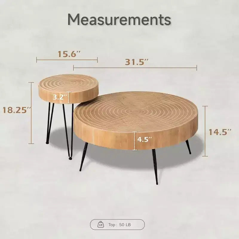 Set di 2 tavolini da caffè rotondi beige, gambe in metallo