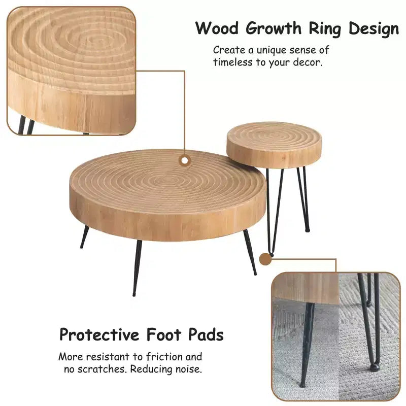 Set di 2 tavolini da caffè rotondi beige, gambe in metallo