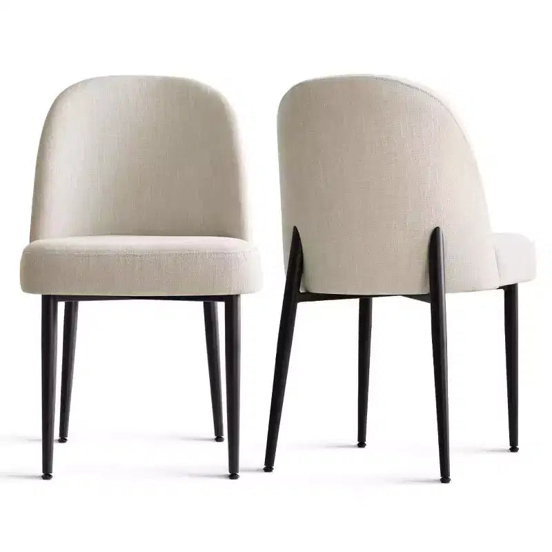 Sedia da pranzo imbottita in lino, senza braccioli, set da 2, gambe in metallo – Beige / Nero / Grigio / Verde