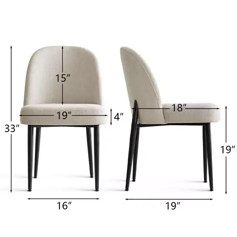 Sedia da pranzo imbottita in lino, senza braccioli, set da 2, gambe in metallo – Beige / Nero / Grigio / Verde