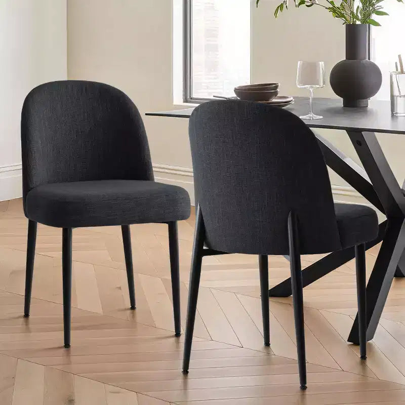 Sedia da pranzo imbottita in lino, senza braccioli, set da 2, gambe in metallo – Beige / Nero / Grigio / Verde