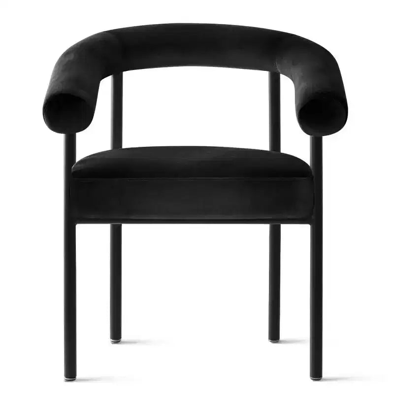 Sedie da pranzo in velluto nero / verde / visone con braccioli, schienale curvo, set da 4