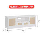 Mobile TV in Rattan Bianco con 2 Ante e Cassetti, Stile Bohemien, Adatto per TV fino a 70", Assemblaggio in 2 Persone