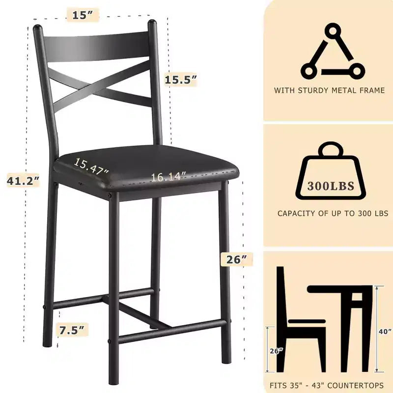 Set di 4 sgabelli da bar, sgabelli da bar altezza bancone con seduta imbottita in PU, sedie da bar da cucina con struttura in metallo da 26 pollici con schienale a X e poggiapiedi