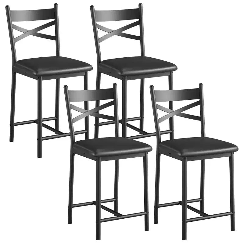 Set di 4 sgabelli da bar, sgabelli da bar altezza bancone con seduta imbottita in PU, sedie da bar da cucina con struttura in metallo da 26 pollici con schienale a X e poggiapiedi