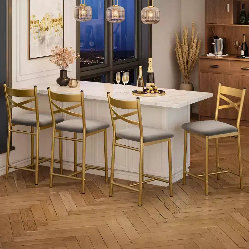 Set di 4 sgabelli da bar, sgabelli da bar altezza bancone con seduta imbottita in PU, sedie da bar da cucina con struttura in metallo da 26 pollici con schienale a X e poggiapiedi