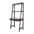 Scrivania a Scala in Legno Naturale con Ripiani, Marrone, 1 Posto, 173 cm