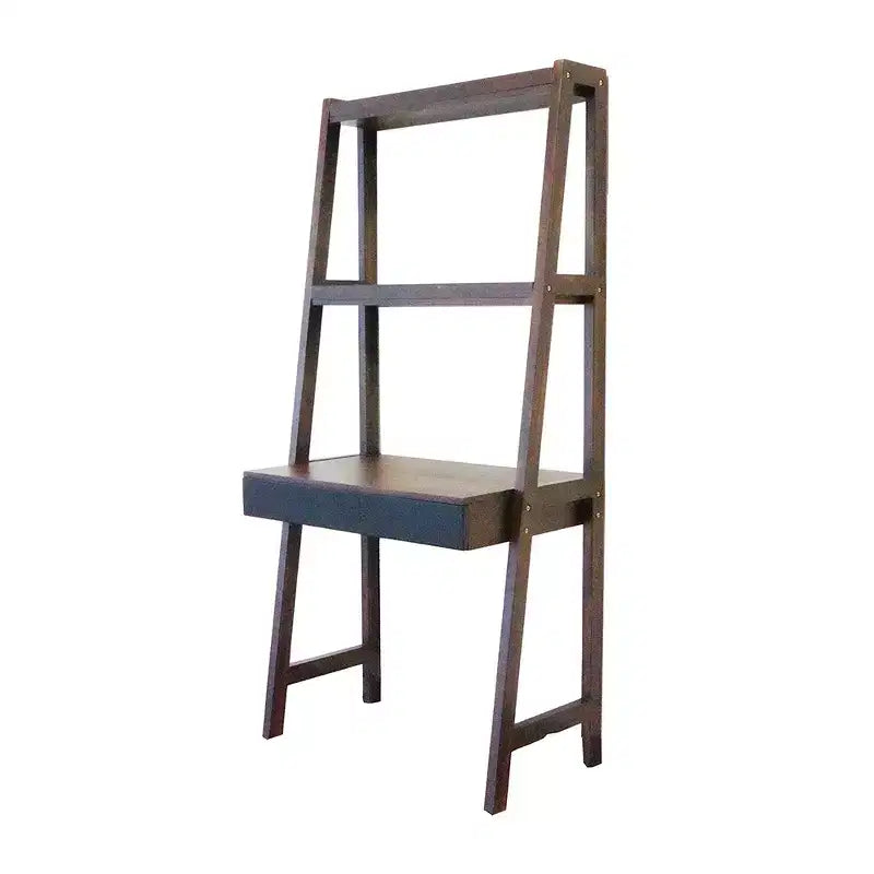 Scrivania a Scala in Legno Naturale con Ripiani, Marrone, 1 Posto, 173 cm