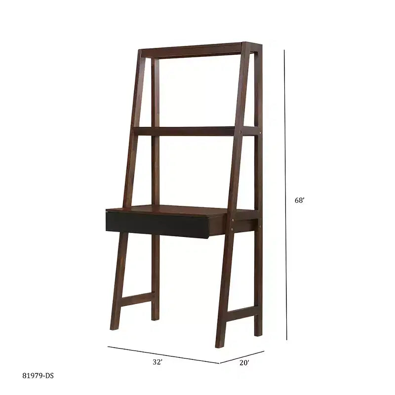 Scrivania a Scala in Legno Naturale con Ripiani, Marrone, 1 Posto, 173 cm