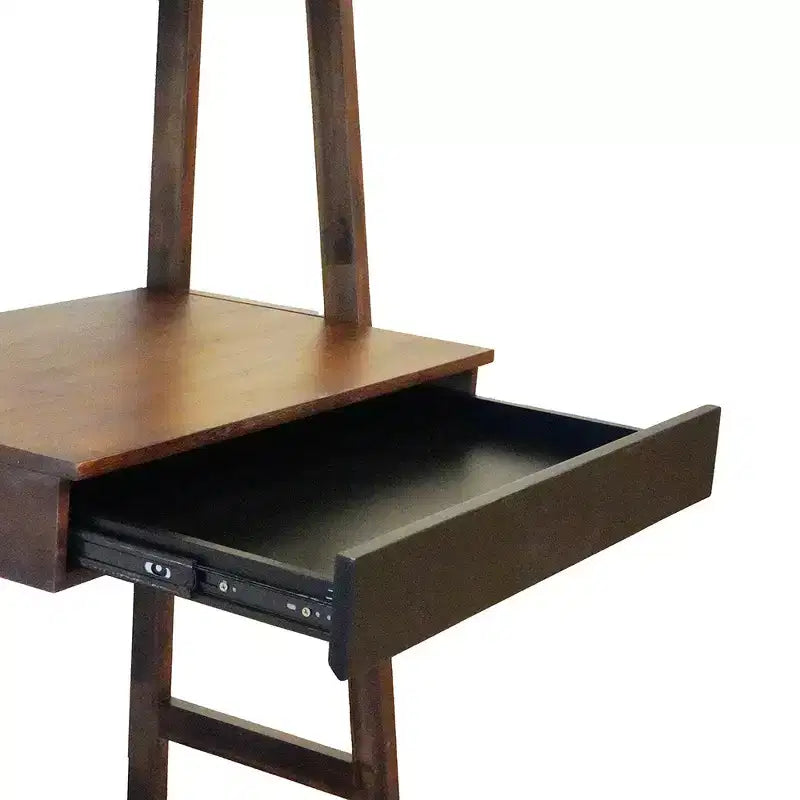 Scrivania a Scala in Legno Naturale con Ripiani, Marrone, 1 Posto, 173 cm