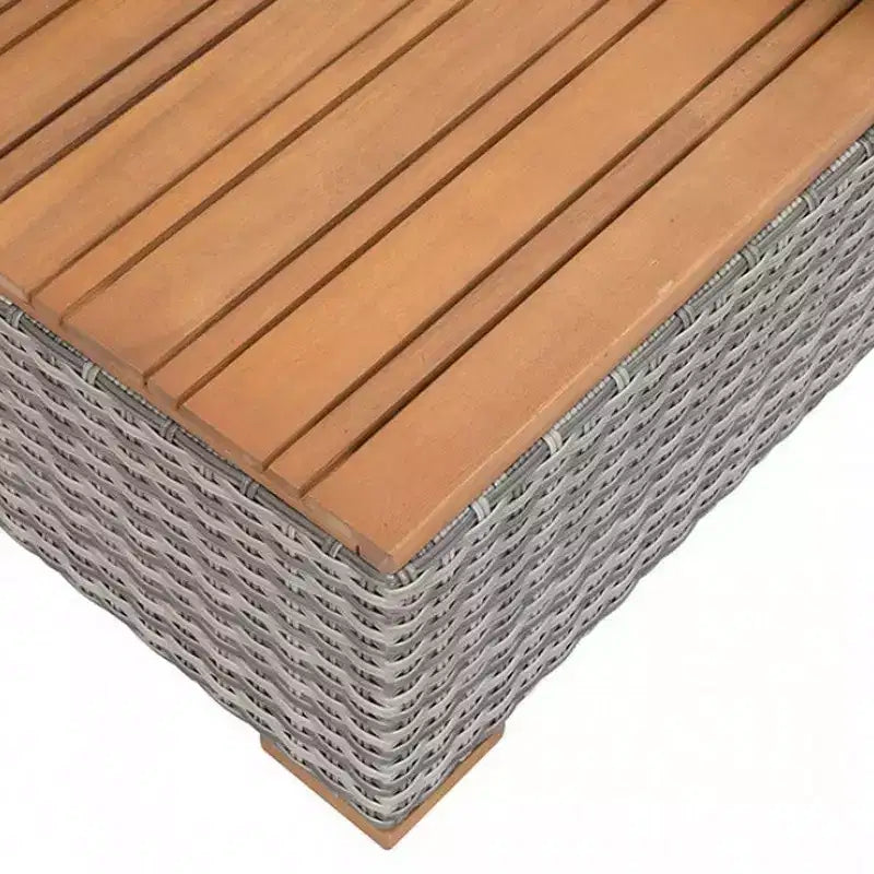 Set di 2 Lettini Reclinabili per Esterno in Vimini Grigio, con Panca Contenitore e Cuscini