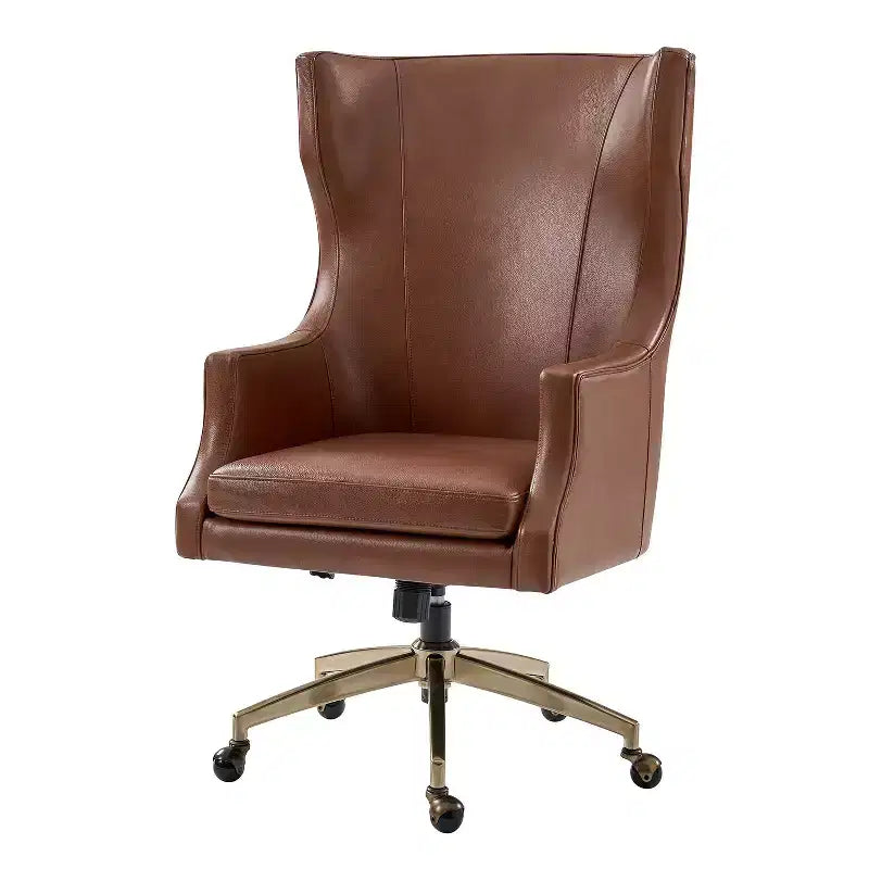 Sedia da ufficio con schienale alto in vera pelle – Nera / Marrone / Cammello / Blu scuro | Girevole | 1 posto