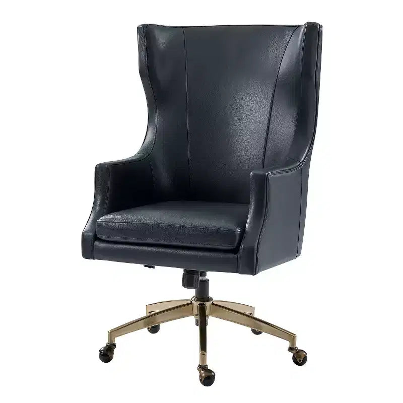 Sedia da ufficio con schienale alto in vera pelle – Nera / Marrone / Cammello / Blu scuro | Girevole | 1 posto