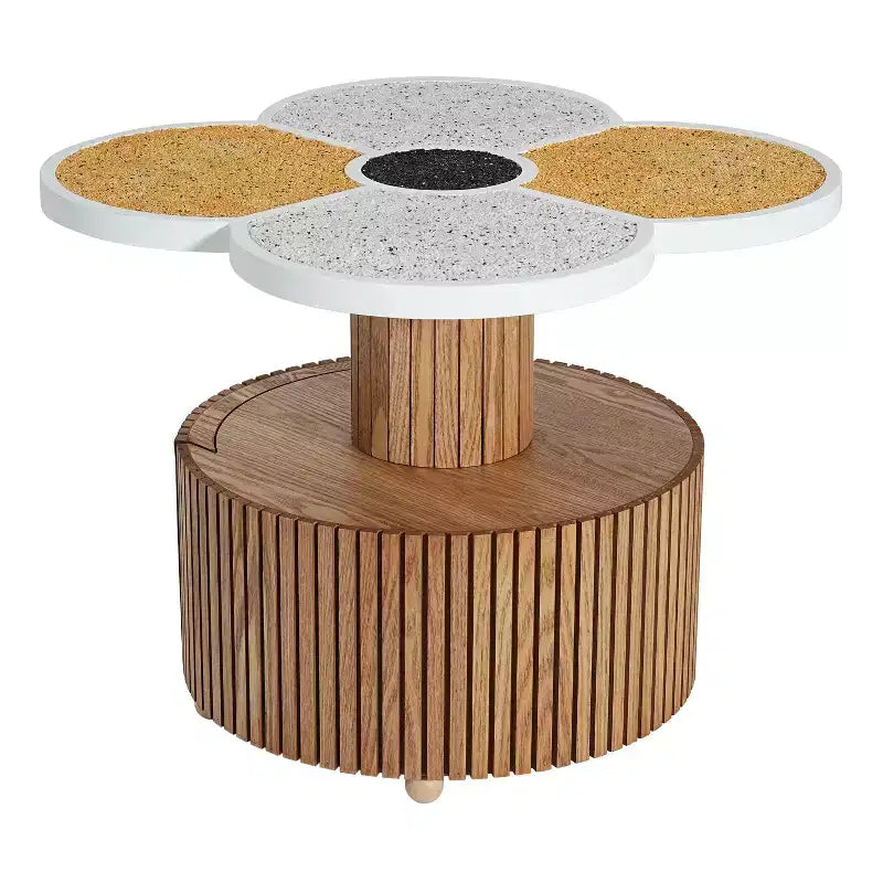 Nero/Naturale | Tavolino da caffè a forma di fiore con cassetto nascosto | 1 posto