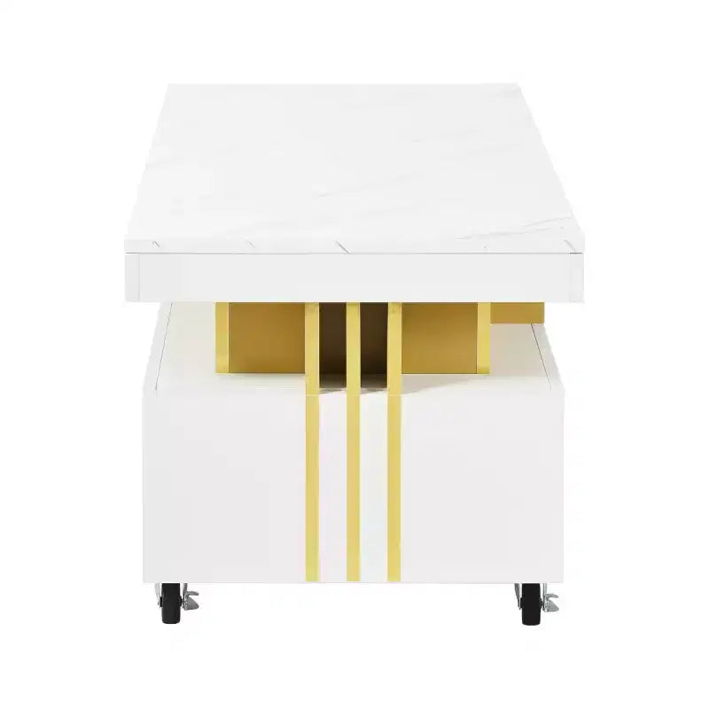 Tavolino rettangolare bianco/nero con cassetti e rotelle, uso per 1 persona