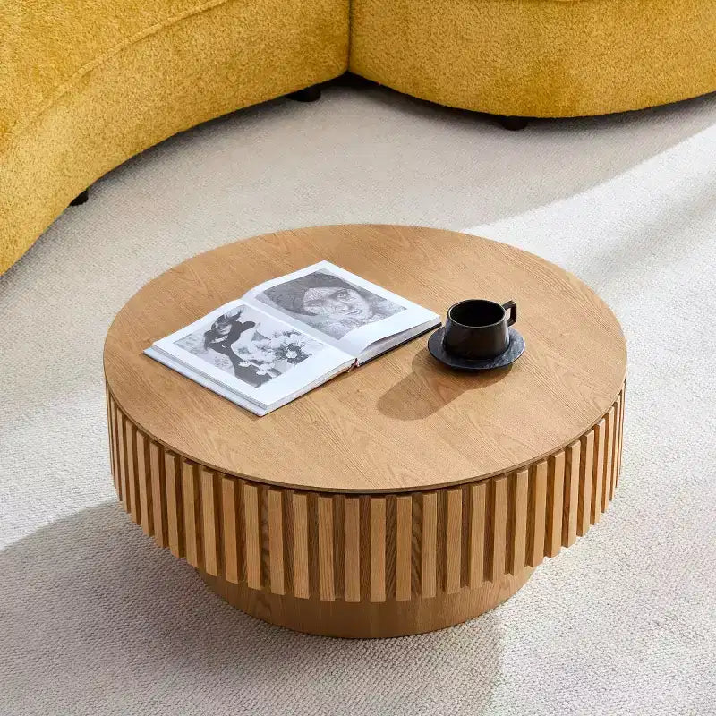 Tavolino rotondo scanalato da 31" con contenitore nascosto | Frassino / Nero / Noce | Base a piedistallo | Posti a sedere 1