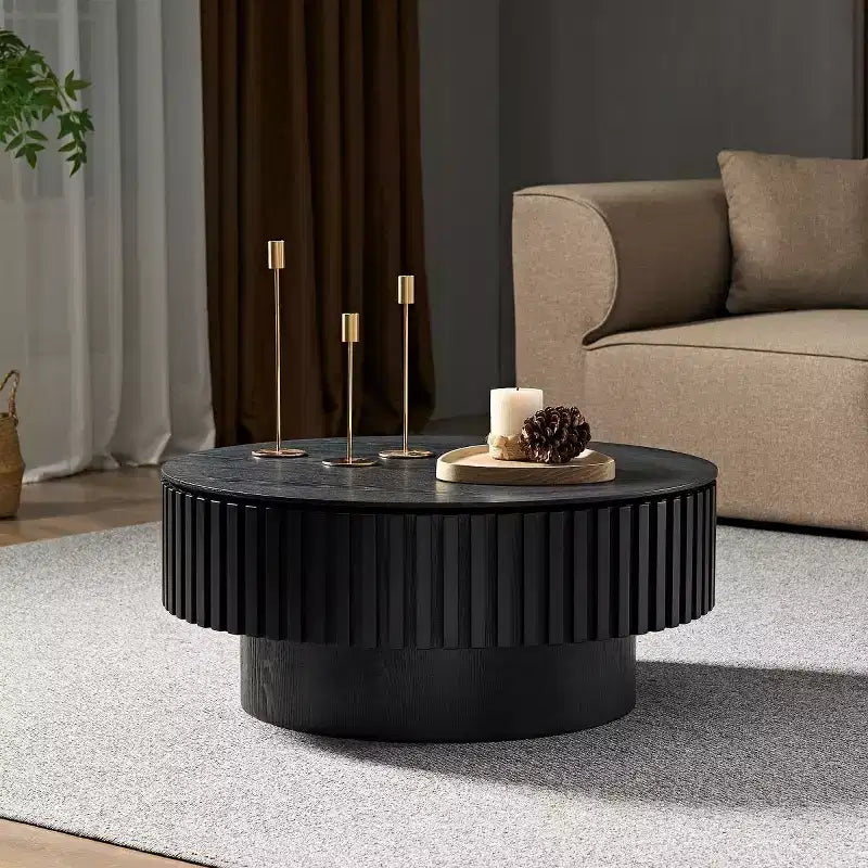 Tavolino rotondo scanalato da 31" con contenitore nascosto | Frassino / Nero / Noce | Base a piedistallo | Posti a sedere 1