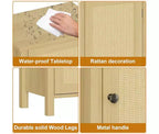Comodino in rattan nero/naturale con cassetto – Tavolino da comodino con ripiano in legno