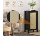 Comodino in rattan nero/naturale con cassetto – Tavolino da comodino con ripiano in legno