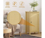 Comodino in rattan nero/naturale con cassetto – Tavolino da comodino con ripiano in legno
