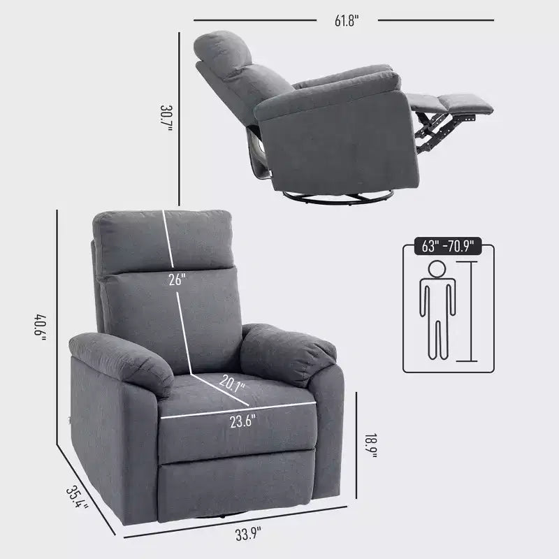 Poltrona reclinabile manuale crema/grigia, dondolo girevole, monoposto, reclinazione a 140°