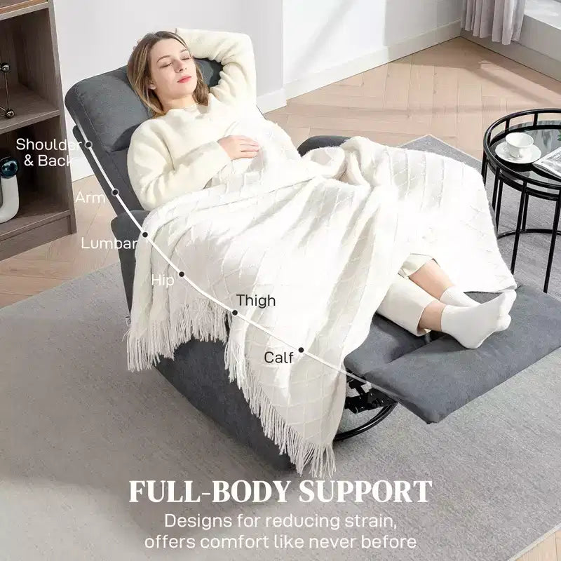 Poltrona reclinabile manuale crema/grigia, dondolo girevole, monoposto, reclinazione a 140°