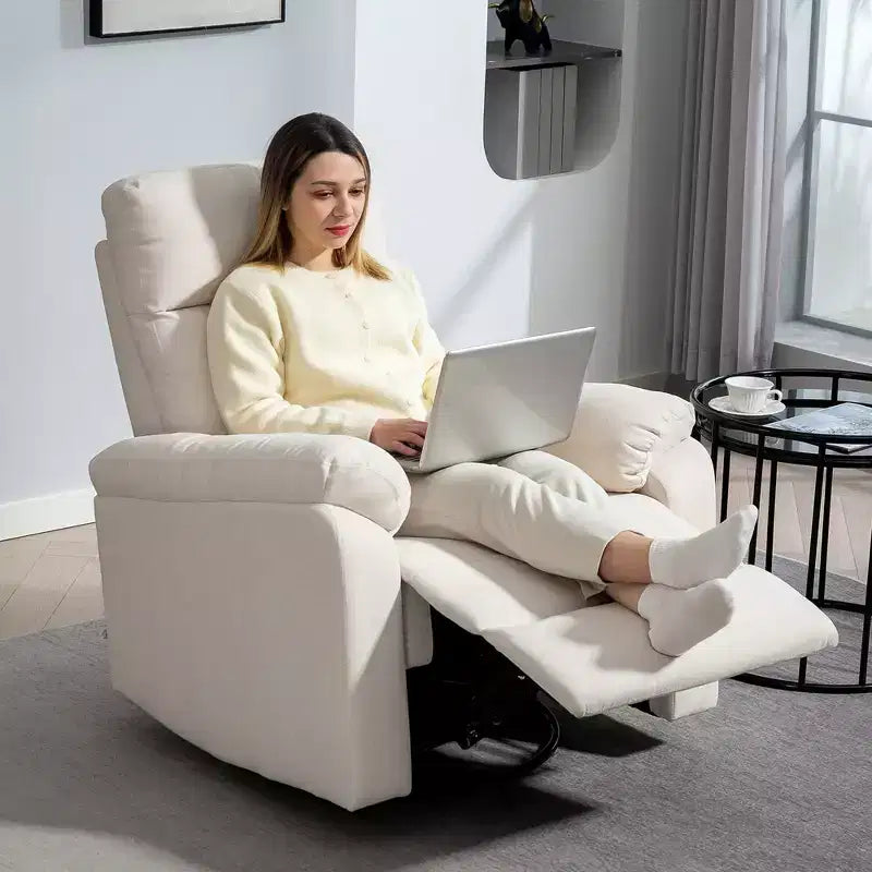 Poltrona reclinabile manuale crema/grigia, dondolo girevole, monoposto, reclinazione a 140°