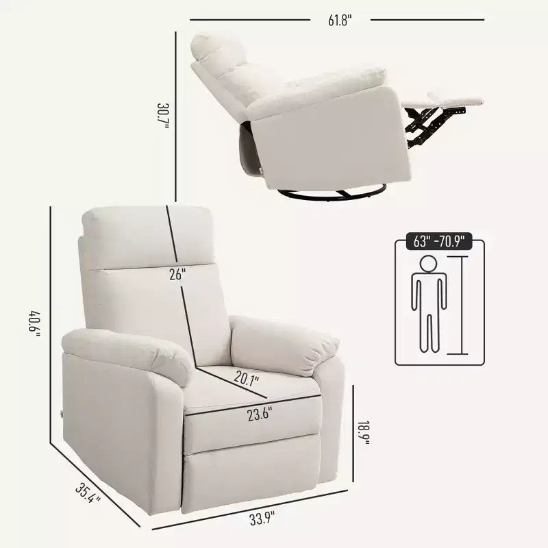 Poltrona reclinabile manuale crema/grigia, dondolo girevole, monoposto, reclinazione a 140°