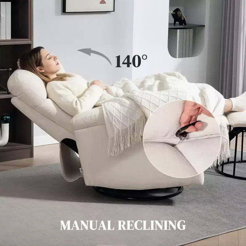 Poltrona reclinabile manuale crema/grigia, dondolo girevole, monoposto, reclinazione a 140°