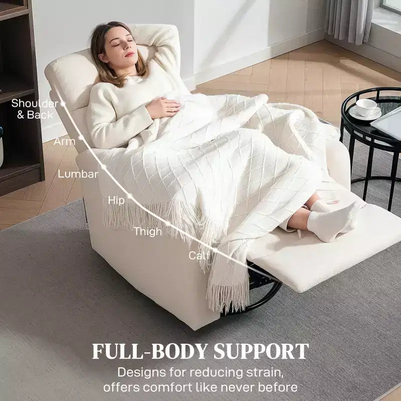 Poltrona reclinabile manuale crema/grigia, dondolo girevole, monoposto, reclinazione a 140°