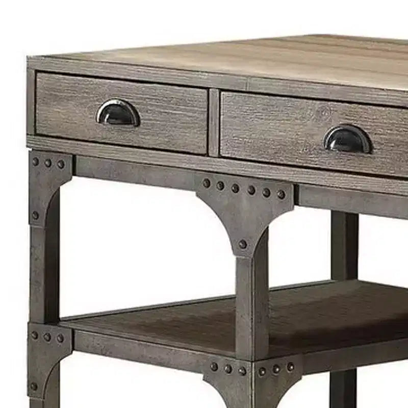 Scrivania, rovere marrone e grigio, 3 cassetti, 1 persona