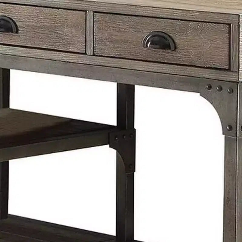 Scrivania, rovere marrone e grigio, 3 cassetti, 1 persona