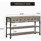 Consolle da 53", Marrone/Grigio, Stile Industriale, 3 Cassetti e 3 Ripiani