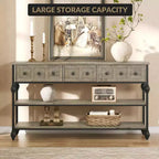 Consolle da 53", Marrone/Grigio, Stile Industriale, 3 Cassetti e 3 Ripiani