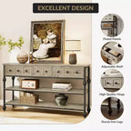 Consolle da 53", Marrone/Grigio, Stile Industriale, 3 Cassetti e 3 Ripiani