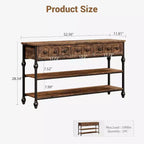 Consolle da 53", Marrone/Grigio, Stile Industriale, 3 Cassetti e 3 Ripiani